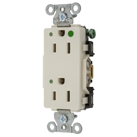 HUBBELL WIRING DEVICE-KELLEMS Straight Blade Devices, Decorator Duplex Receptacle, Hospital Grade, Hubbell-Pro, LED Indicator, 20A 125V, 2-Pole 3-Wire Grounding, 5-20R 2182LAL